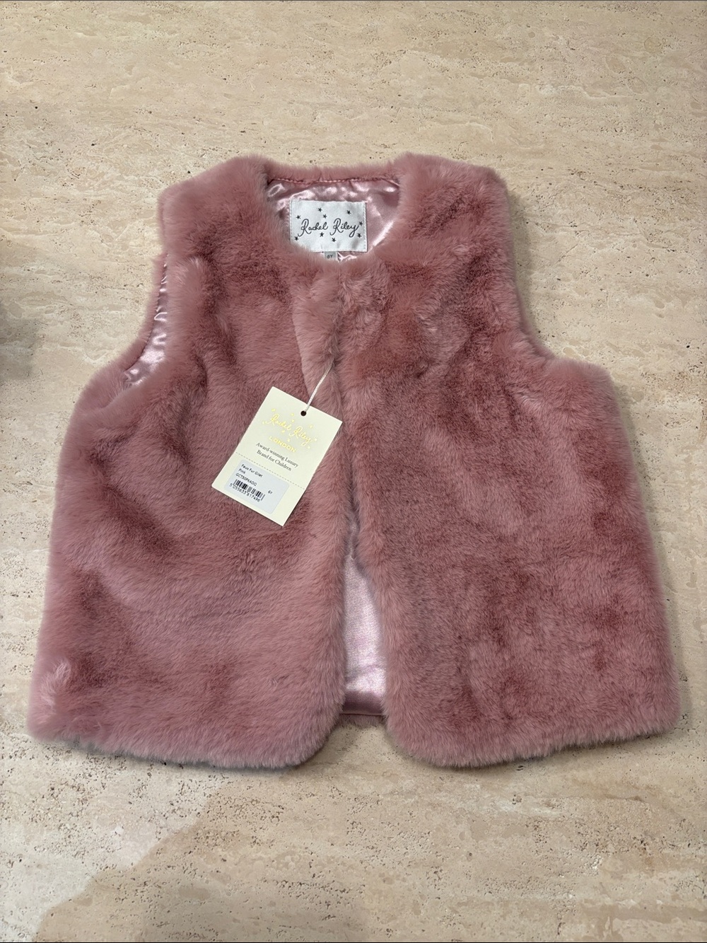 NWT Rachel Riley Girls Faux Fur Vest in Dusty Pink
